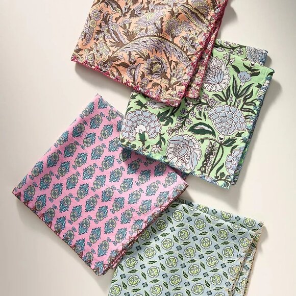 Anthropologie 100% Cotton Tangier Oasis Napkins Set of 4 Summer Dining 18" NEW - Picture 1 of 10